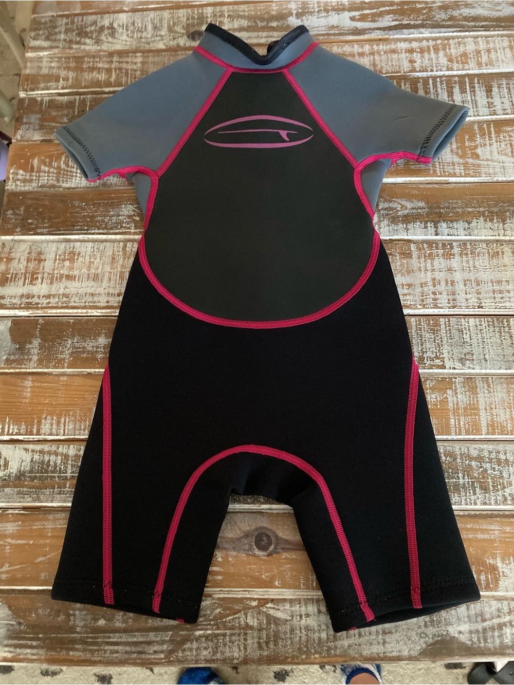 GAP Kids Short Sleeve Swim wet suit - Black, Gray & Pink Trim